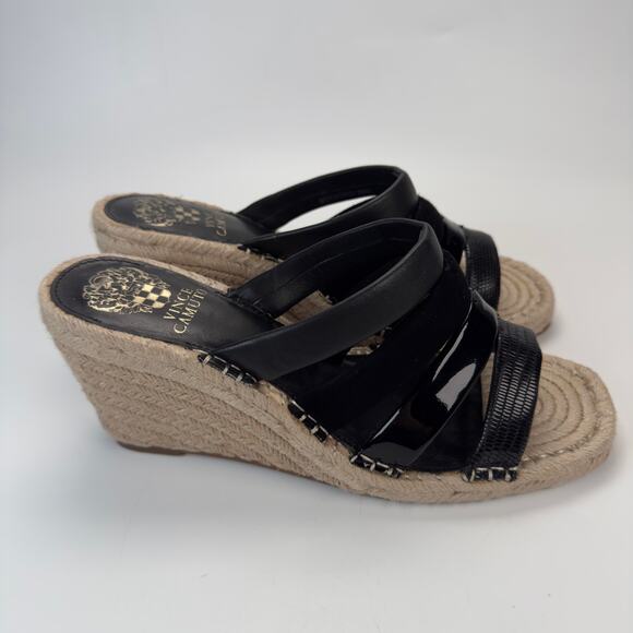 Vince Camuto Women's Wedge Heels Black Canvas Summer Size 9 - Picture 2 of 12